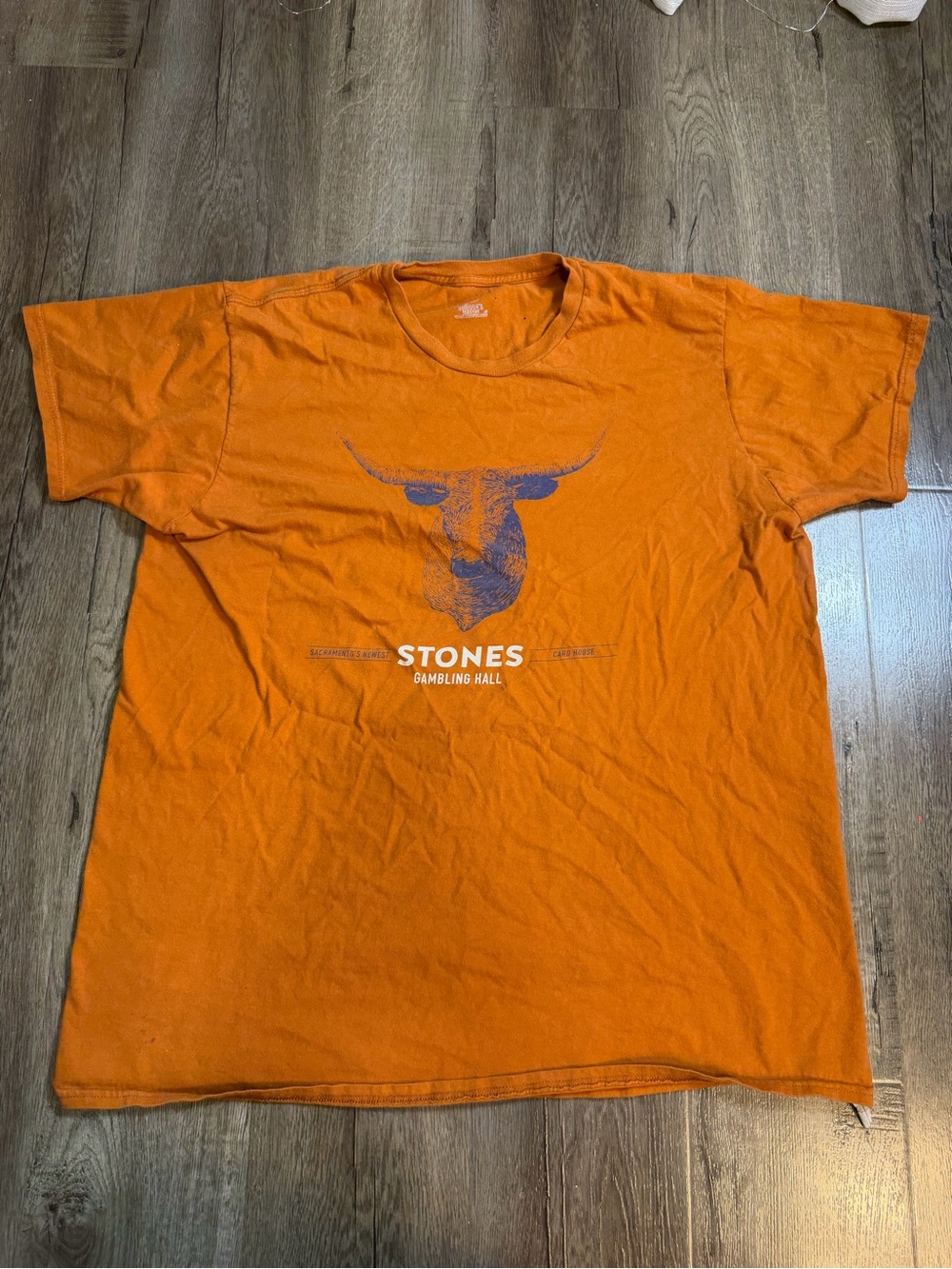Hanes Orange Short Sleeve Tee with Navy Bull Graphic